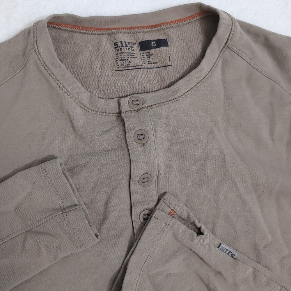5.11 Tactical‎ Long Sleeve Henley Logos Mens Small Beige